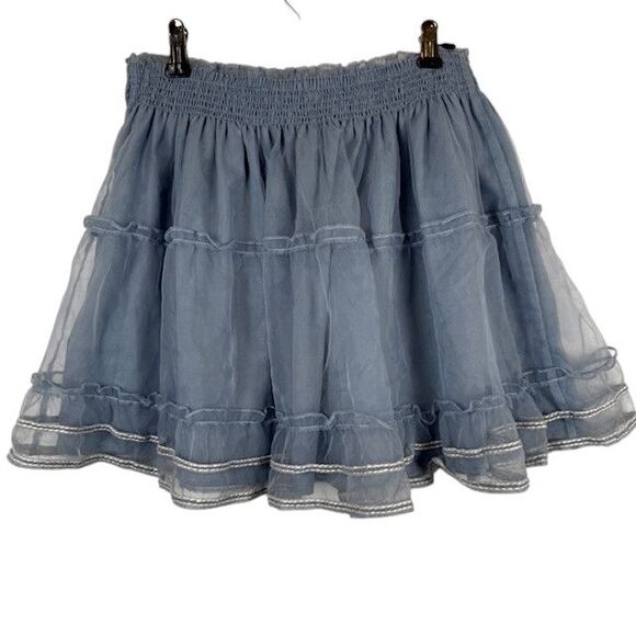 Tularosa Delaney Skirt in Vintage Blue Lined Organza Ruffles Elastic Waist Small - Picture 5 of 11